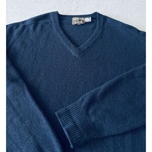 Vintage Saville Row Sweater Blue 100% Lambs Wool V Neck Men's Large Pullover